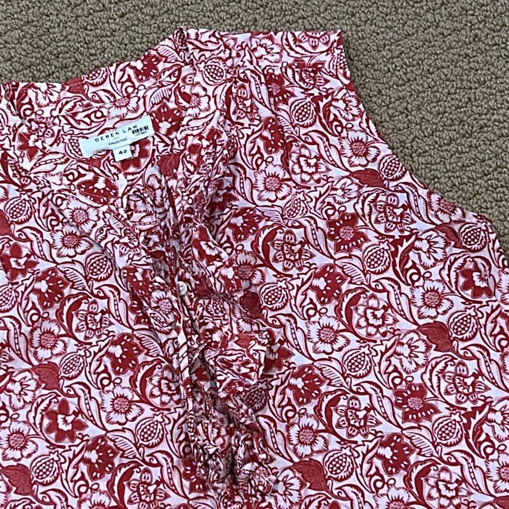 Derek Lam Red Vintage Floral Sleeveless Top Ruffle Button Neckline size 6 Boho - Picture 5 of 15